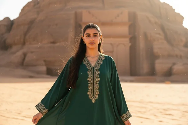 Saudi Woman at Al-Ula Hegra Archaeological Site Desert