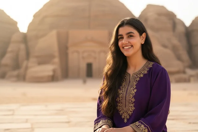Saudi Woman at Hegra AlUla in Traditional Dress