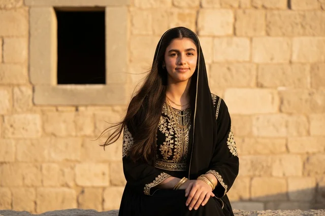Saudi Woman in Traditional Dress at Heritage Site