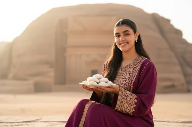 Saudi Woman with Traditional Sweets at Hegra AlUla