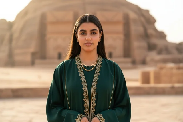 Saudi Woman in Traditional Abaya at AlUla Hegra