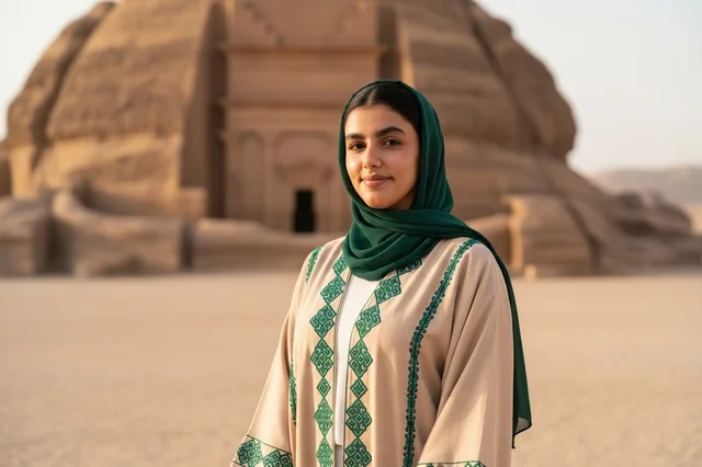 Saudi Woman at Hegra Archaeological Site in AlUla