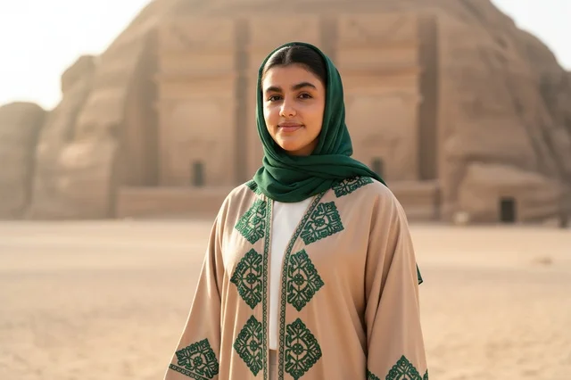Saudi Woman in Traditional Bisht at Madain Saleh