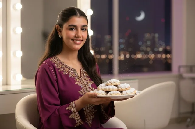 Saudi Woman with Eid Cookies in Traditional Jalabiya