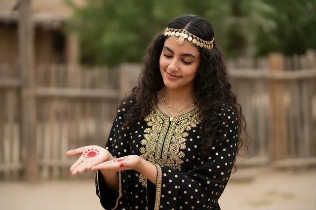 امرأة سعودية باللباس التقليدي ونقش الحناء