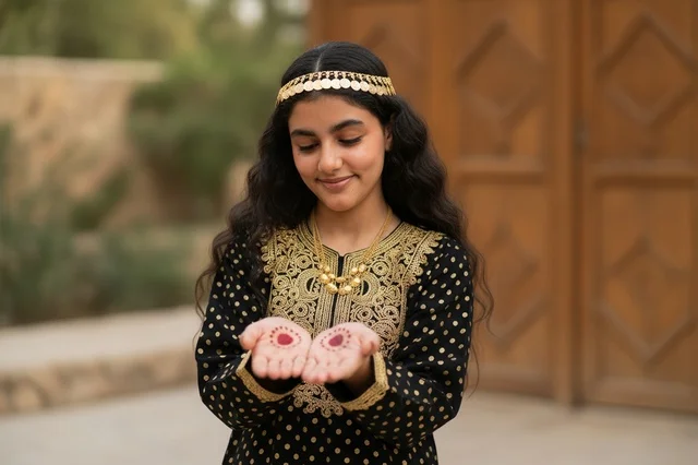 فتاة سعودية بالزي التقليدي ونقش الحناء