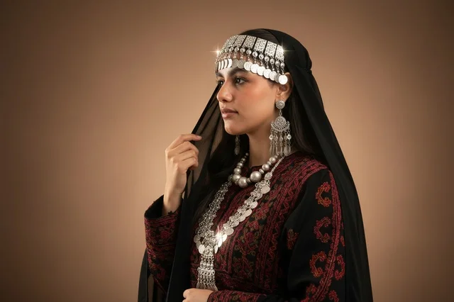 Palestinian Woman in Traditional Embroidered Thobe Palestinian Woman in Traditional Embroidered Thobe
