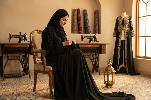 Emirati Woman Tailoring in Traditional Workshop