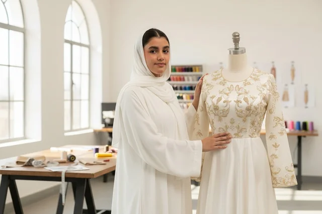 Saudi Female Fashion Designer in Sewing Studio