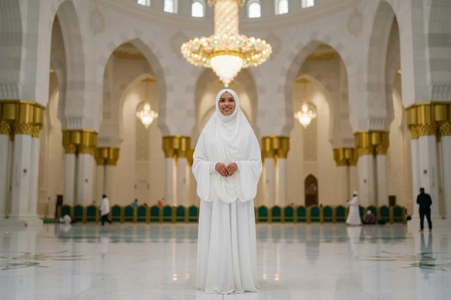 امرأة إماراتية في جامع الشيخ زايد الكبير بأبوظبي