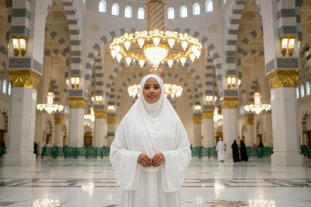 امرأة أفريقية بالحجاب الأبيض داخل المسجد امرأة أفريقية بالحجاب الأبيض داخل المسجد