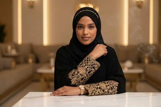 امرأة إماراتية بالعباءة السوداء داخل مجلس حديث امرأة إماراتية بالعباءة السوداء داخل مجلس حديث
