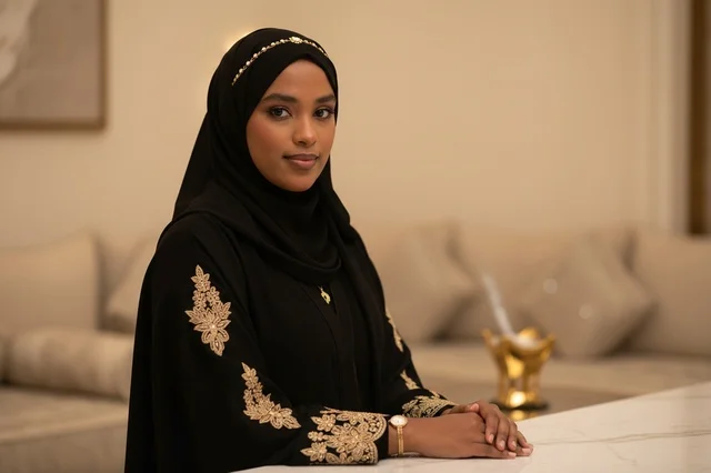 امرأة إماراتية بالعباءة السوداء داخل مجلس حديث امرأة إماراتية بالعباءة السوداء داخل مجلس حديث