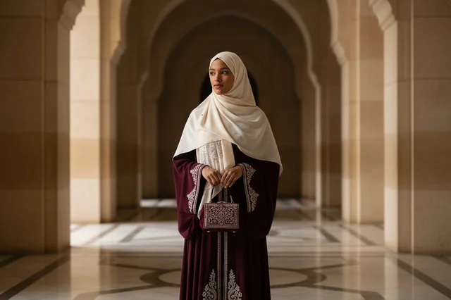 امرأة عمانية بالجلابية التقليدية والحجاب