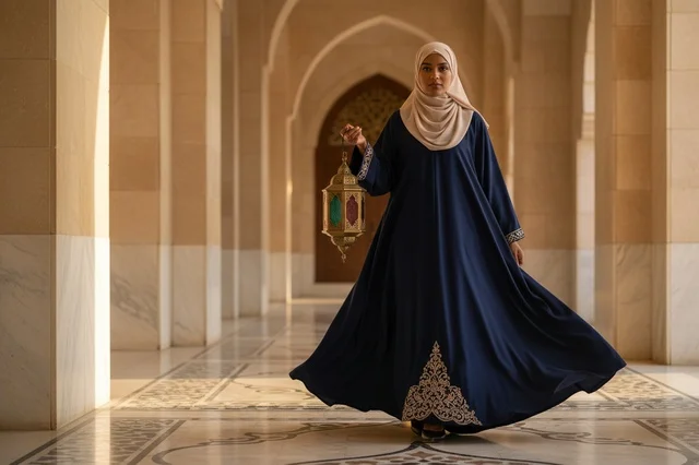 امرأة إماراتية بالعباءة تحمل فانوساً تقليدياً امرأة إماراتية بالعباءة تحمل فانوساً تقليدياً