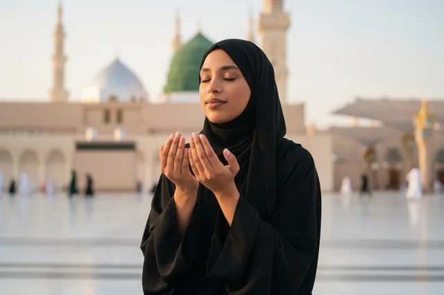 Saudi Woman Praying at Al-Masjid an-Nabawi Medina