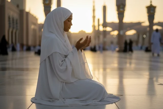 Muslim Woman Praying at Prophet's Mosque Medina