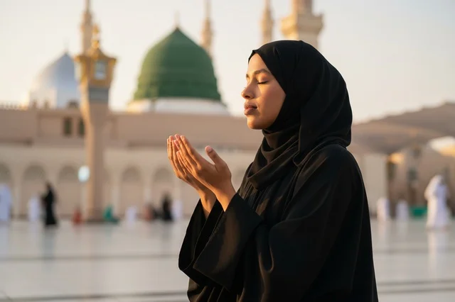 Saudi Woman Praying at Al-Masjid an-Nabawi Madinah