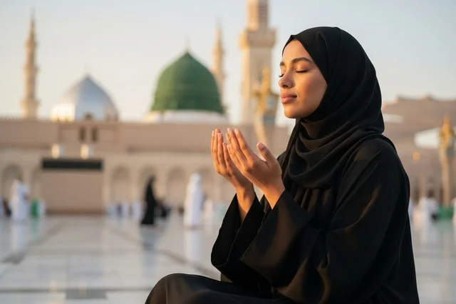 Saudi Woman Praying at Prophet's Mosque Medina