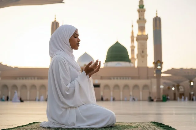 Muslim Woman Praying at Prophet's Mosque Medina