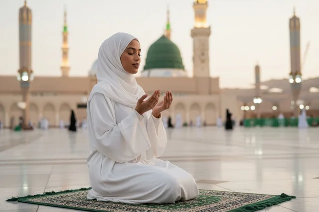 Saudi Woman Supplicating at Al-Masjid an-Nabawi Medina