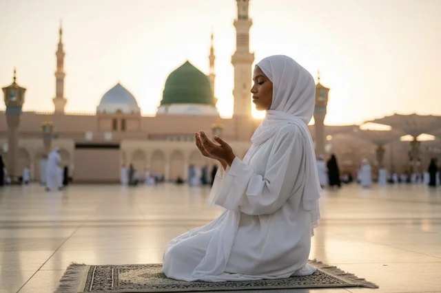 Muslim Woman Praying at Prophet's Mosque Medina