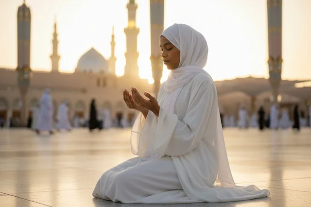 Muslim Woman Praying at Prophet's Mosque Medina
