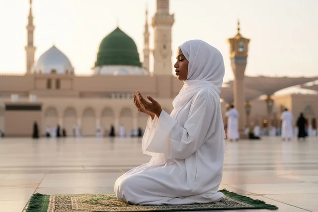 Muslim Woman Praying at Al-Masjid an-Nabawi Medina