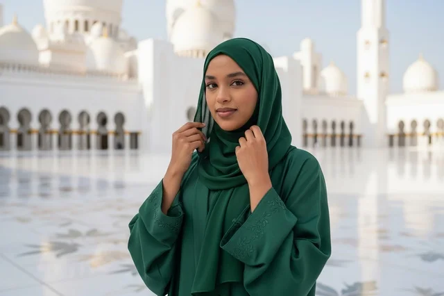 امرأة إماراتية في جامع الشيخ زايد الكبير بأبوظبي