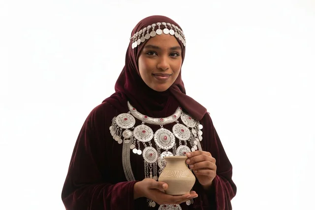 Omani Woman in Traditional Dress with Silver Jewelry