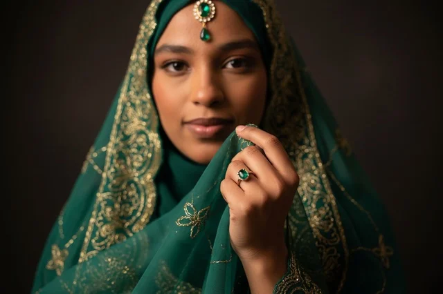 South Asian Woman in Traditional Green Dupatta