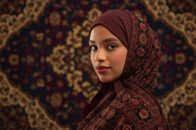 امرأة صومالية شابة بالحجاب الماروني واللباس التقليدي