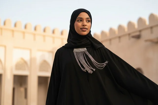 African Woman in Black Abaya at Heritage Fort
