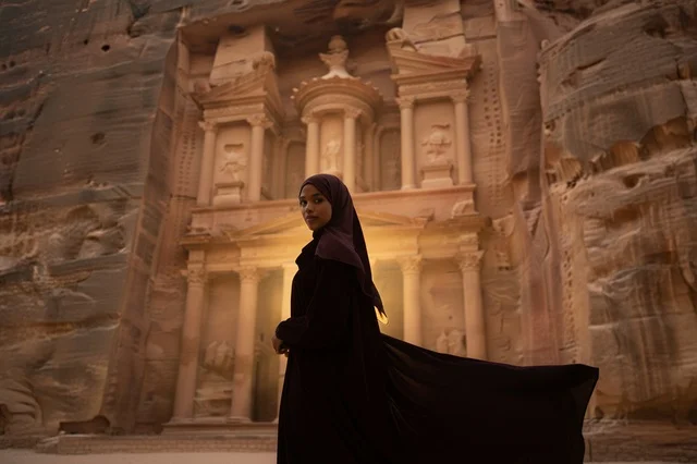 Woman in Abaya at Petra Jordan Al-Khazneh