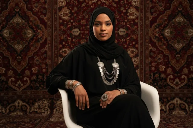 امرأة صومالية بالحجاب الأسود والمجوهرات التراثية
