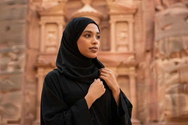 Arab Woman at Petra Treasury Jordan Abaya