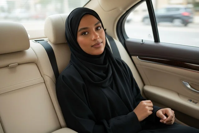 Saudi Woman in Black Abaya Inside Luxury Car