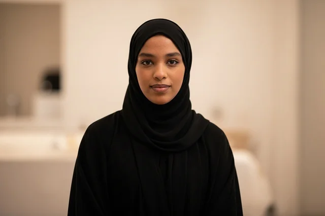 Saudi Woman in Black Abaya Portrait Indoors