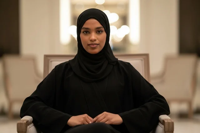Emirati Woman Professional Setting Black Abaya Portrait