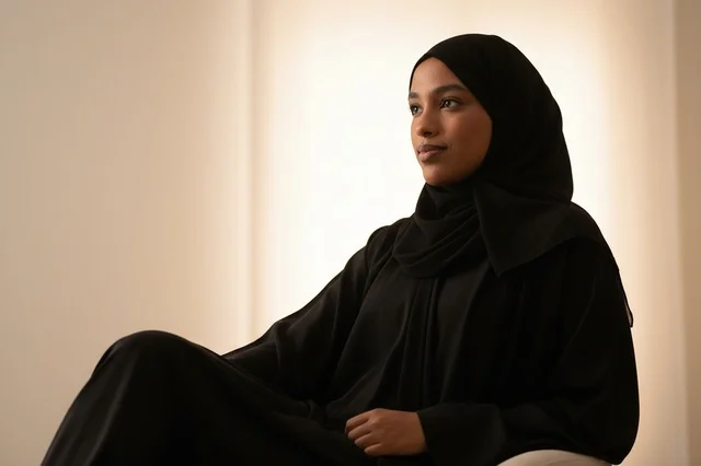 امرأة سعودية بالعباءة السوداء والحجاب التقليدي