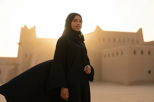 Saudi Woman in Abaya at Historical Diriyah Site