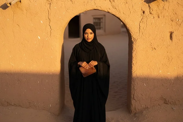 Saudi Woman in Traditional Abaya at Heritage Site