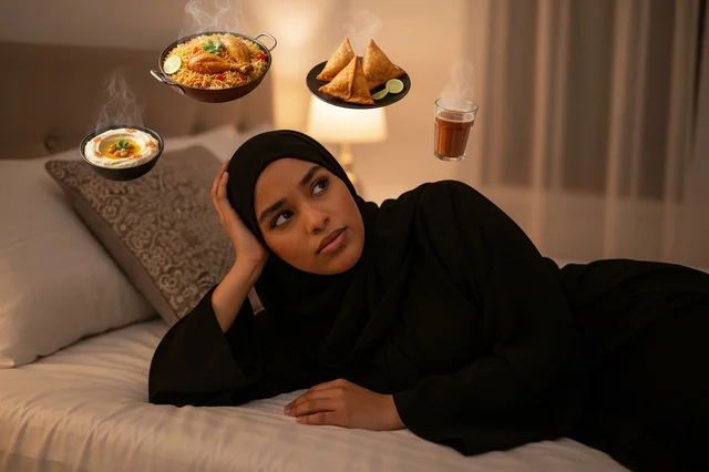 Saudi Woman Thinking About Food During Ramadan