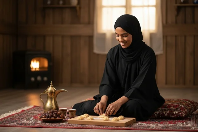 Saudi Woman Preparing Traditional Sweets Indoors