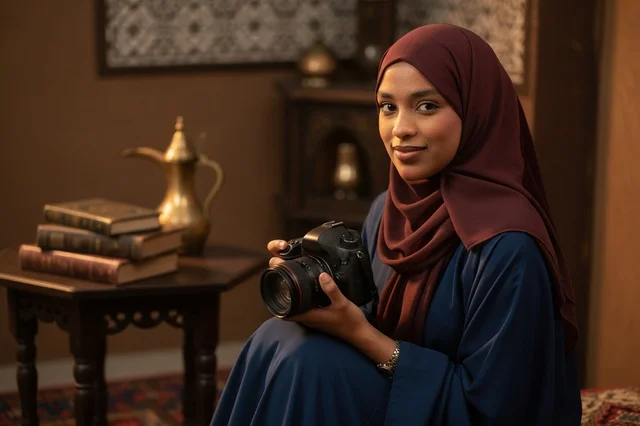 Emirati Female Photographer in Traditional Setting