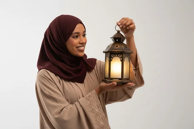 امرأة سعودية تحمل فانوس رمضان التقليدي