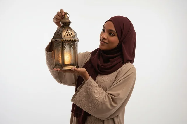 امرأة سعودية تحمل فانوس رمضان التقليدي