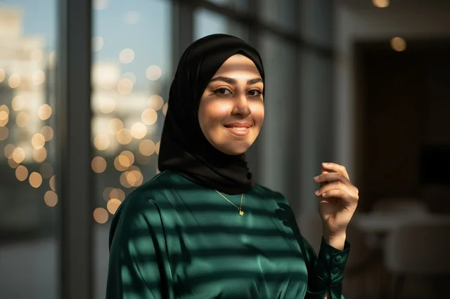 Saudi Woman in Hijab with Shutter Shadows