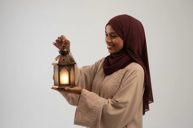 African Woman in Abaya Holding Ramadan Lantern