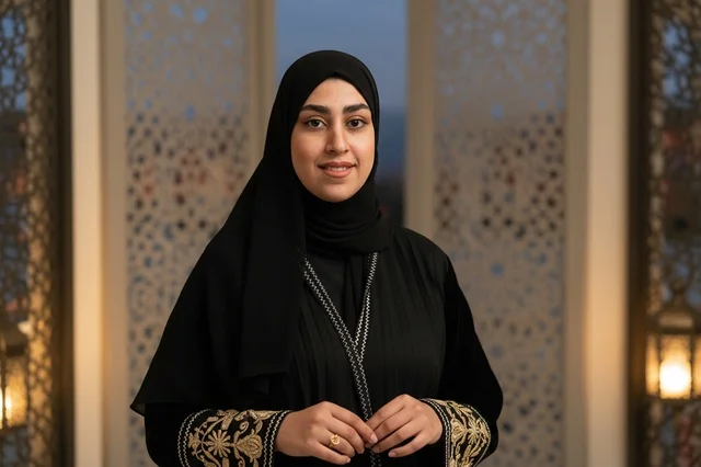 Emirati Woman in Traditional Abaya with Islamic Background Emirati Woman in Traditional Abaya with Islamic Background